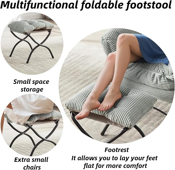 Ergonomic Modern Lazy Chair with Ottoman - Comfy Upholstered Lounge Reading Armchair with Footrest Space-Saving Accent Chair for Living Room Bedroom Office (Light Green)