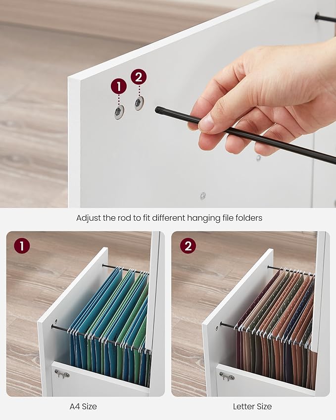VASAGLE 2-Drawer File Cabinet Locking Filing Cabinet for Home Office Small Rolling Printer Stand A4 Letter-Size Hanging Files Assembly Required Snow White ULCD027T46V2