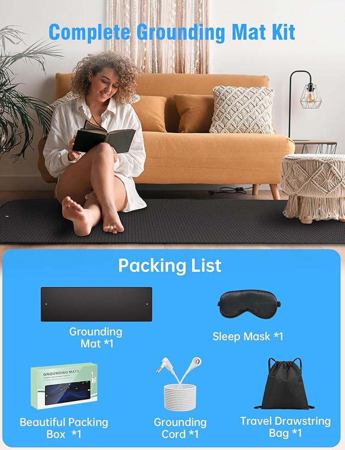 Grounding Mat for Bed with Leather Improve Sleep Relieve Stress &amp Pain Anti-Slip &amp Eco-Friendly PU Leather Includes Grounding Cord &amp Sleep Mask for Enhanced Rest Magnetic Therapy King-