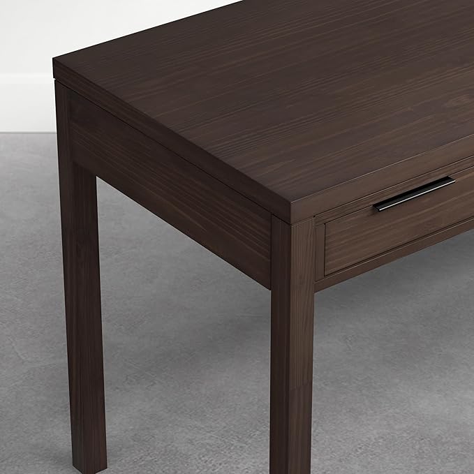 SIMPLIHOME Hollander Desk - 60 Inch Wide Solid Wood Writing Desk in Dark Brown Walnut Contemporary Home Office Computer Table for Workspace or Study with 2 Drawers and Flip-Down Keyboard Tray