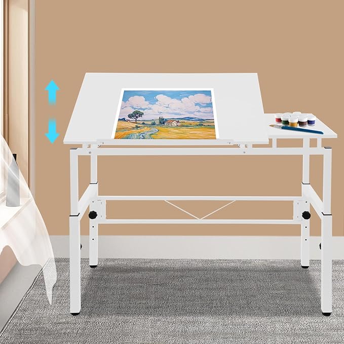 YIYIBYUS 0-30 ° Tiltable Tabletop Drawing Desk Floorstanding Drawing Table White Art Desk Artist Drafting Table Office Table Architectural Drawing Desk Computer Desk Craft Desk Hobby Table