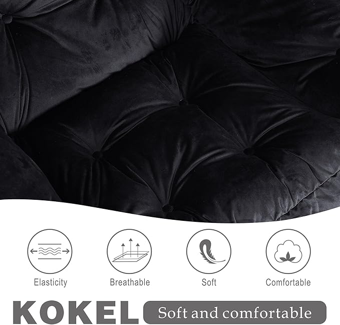 Kokel Lazy Chair with Folding OttomanLiving Room Chairs Accent Contemporary Lounge Chair Single Steel Frame Leisure Sofa Chair with Armrests and A Side Pocket (Black)