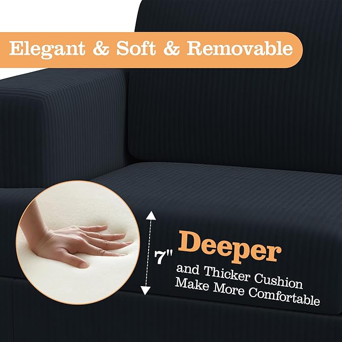 Apicizon Modern Loveseat &amp 3-Seater Sofa Set of 3 Corduroy Couch 3 Piece Sofa Set for Living Room Modern Lounge Sofa Couches for Apartment Lounge Black Corduroy