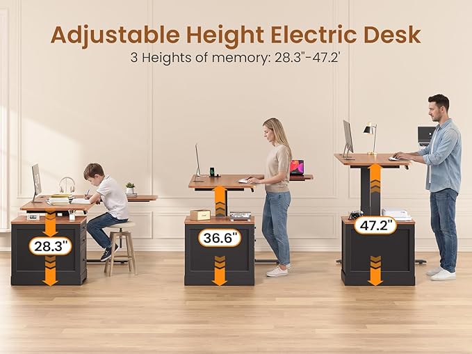 SEDETA Farmhouse L Shaped Electric Standing Desk 70.9 x 39.4 Height Adjustable Office Executive Desk with 3 Drawers Standing Computer Desks with Power Outlet for Home Office Black