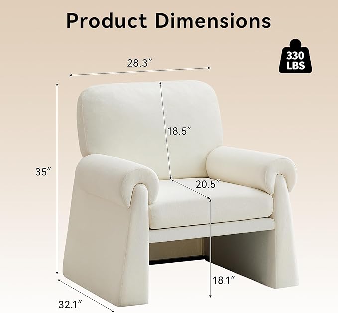 Oversized Accent Chair Comfy Living Room Chairs Single Sofa Chair with Thick Cushion and Armrests Upholstered Arm Chair for Living Room Modern Armchair Reading Chair for Bedroom Beige