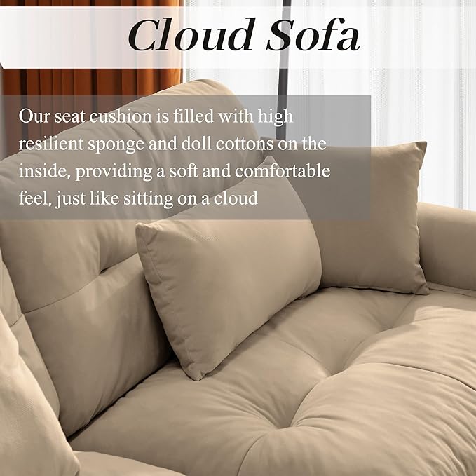 166 Modular Sectional SofaVelvet Upholstered Couches for Living Room4 Seater Camel Sofa Couch with Armrest &amp PillowsBig Comfy Cloud Couch with Deep Seats for Living RoomApartmentBedroom