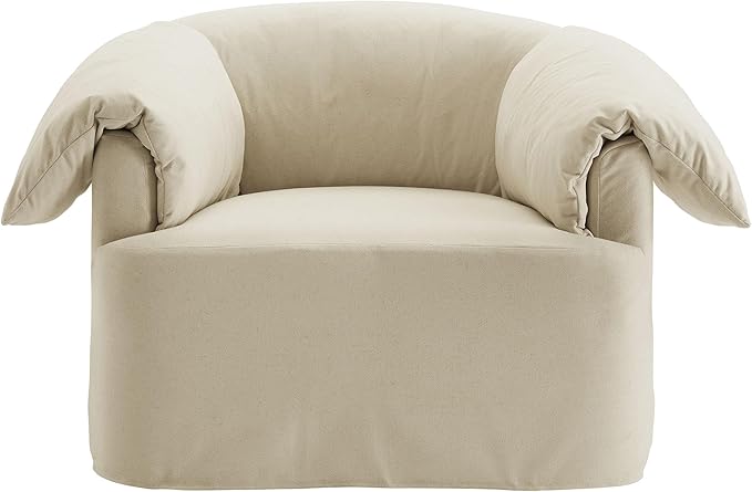 Modway Lark Oversized Accent Chair in Linen Fabric – Upholstered Modern Armchair with Down Blend Cushions – Slipcovered Chair for Living Room or Reading Nook