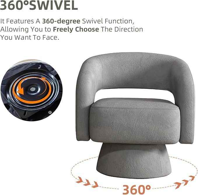 Phoenix Home Modern Swivel Accent Chair Set of 2 Velvet Barrel Chair 360 Degree Swivel Armchair for Living Room Bedroom Office Gray