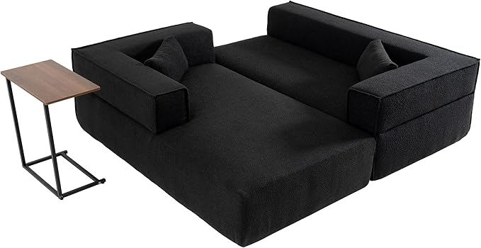 112 Modular Cloud Couch Sectional with Side TableBoneless Couch with Boucle FabricCompressed Foam Sectional Sofa with Left Facing ChaiseL-Shaped Sofa for Living RoomNo Assembly RequiredBlack