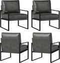 CANMOV Mid Century Modern Accent Chair Set of 4 Breathable PU Leather Armchair with Removable Cushion Comfy Living Room Chairs with Sturdy Metal FrameThicker Backrest for Living RoomDark Grey
