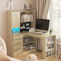 Anwick L Shaped Desk with Hutch Corner Computer Desk with Charging Station &amp Bookshelf &amp File Drawer Standing L Shape Desks for Home Office Bedroom Gaming Room Study Room (Wood)