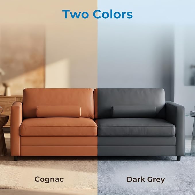 Mjkone 79 W Queen Size Faux Leather Pull Out Sofa Bed Queen 2-in-1 Sleeper Sofa with Memory Form Mattress Modern Loveseat Couch Beds Pullout Couch Bed for Living Room Apartment Studio Grey