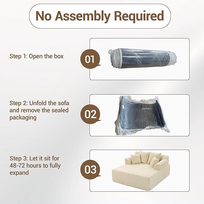 58 Inch Chaise Lounge Chair Indoor Corduroy Boneless Sofa Bed Deep Seat Sleeper Couch Reading Chairs Upholstered Comfy Cloud Sofas Couches for Living Room No Assembly Required Beige