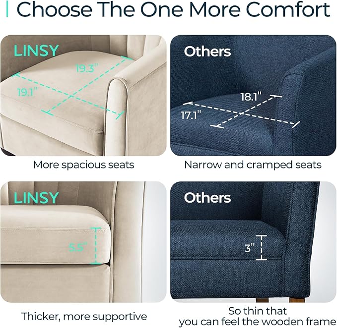 LINSY Accent Chair with Ottoman Modern Barrel Chair Small Armchair Reading Chair with Footrest Comfy Round Arms Chair for Living Room Bedroom Reading Room Velvet Beige