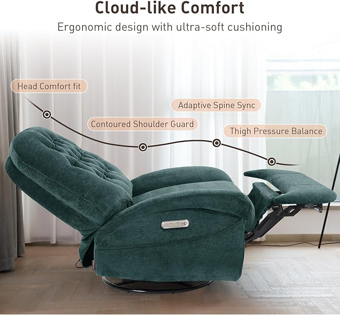 EONIX Stylish Power Swivel Rocker Recliner Chair for Living Room Rocking All Positions Dual Motor Independently Controlled Backrest and Headrest SXXY005021 Green