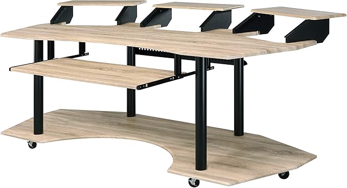 Home Office Desks Versatile Design Music Recording Studio Desk Modern Wooden 4-Shelf Music Recording Studio Black Oak Desk Office Desk with Storage for Living Room/Home Office/Study Room (Oak)