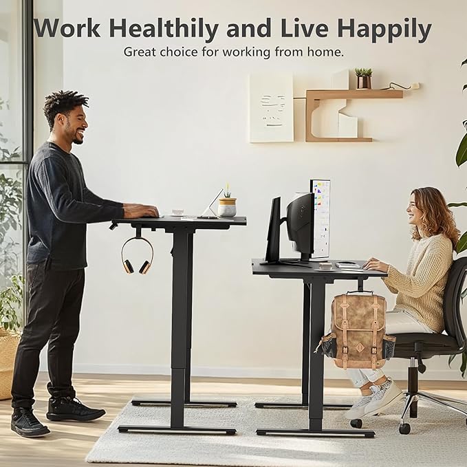 Electric Standing Desk Height Adjustable Desk 63 inch 4 Memory Height Ergonomic Sit Stand up Desk for Home Office Black 2 Split Boards