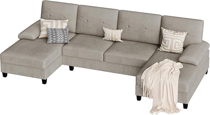 Vongrasig Sectional Couch for Living Room U-Shaped Sofa with Chaise 4-seat Large Sectional Modern Couches for Living Room Apartment (Khaki)