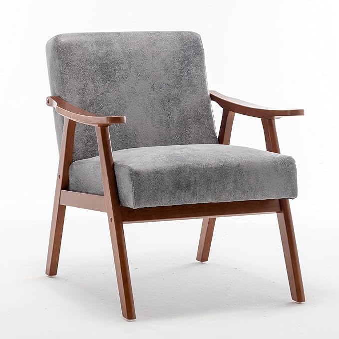 Accent Chair with Microfiber Upholstery and Solid Wood Frame Classic Mid-Century Modern Living Room Furniture for Extra Seating Spotted Grey