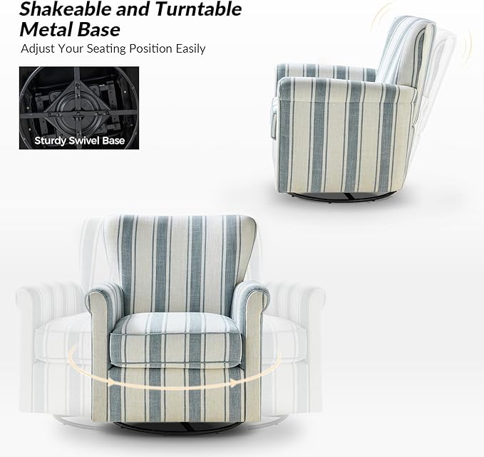 HULALA HOME Floral Fabric Swivel Rocking Chairs Set of 2 Swivel Rockers with Removable Backrest &amp Shakeable and Turntable Base Modern Single Sofa Chairs for Living Room Nursery Blue