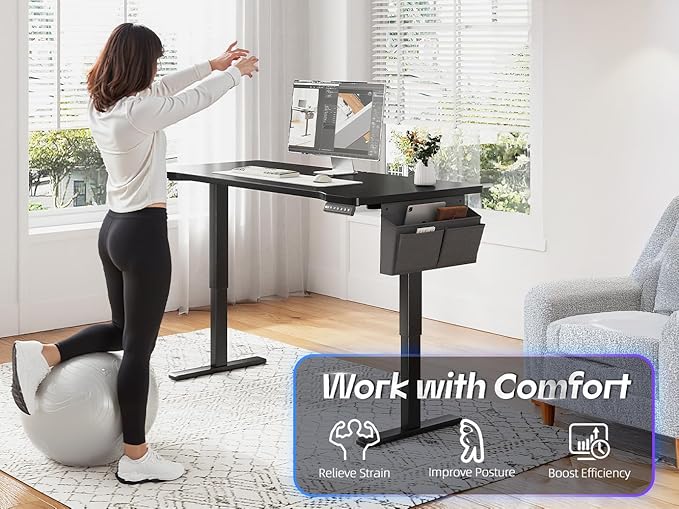 EnHomee Electric Standing Desk with LED Lights48 x 24 Inch Height Office Desk with 3 Memory Preset Adjustable Computer Desk with Storage Side Pocket and Cable ManagementBlack