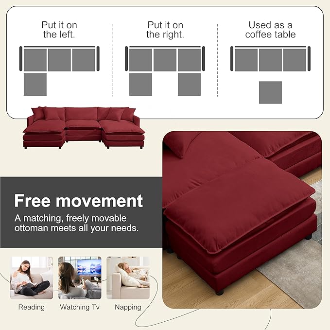 Modular Sectional Sofa Convertible U Shaped Cloud Couch with Memory Foam Comfy Modular Sofa with Ottomans Chenille Fabric for Living Room