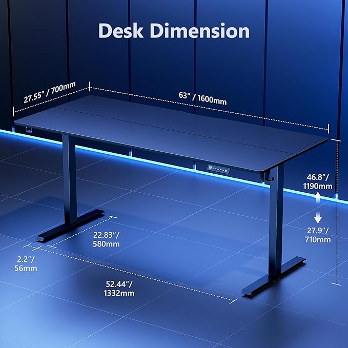 Electric Standing Desk Height Adjustable Desk 63 inch 4 Memory Height Ergonomic Sit Stand up Desk for Home Office Black 2 Split Boards