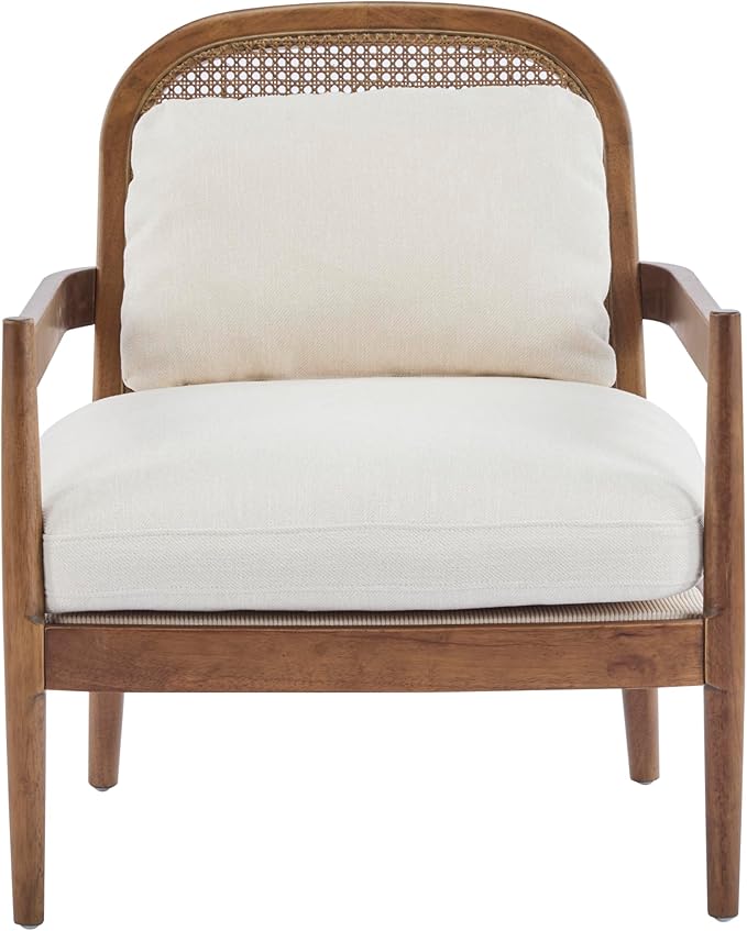 Christopher Knight Home Nadine Modern Club Chair Set of 2 with Cushion Wooden Living Room Accent Chair with Rattan Open Back Bedroom Comfy Reading Chair Beige+Light Brown