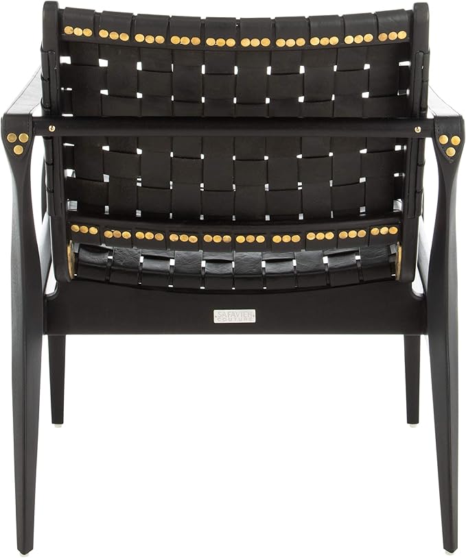 Safavieh Couture Dilan Black Woven Leather Safari Chair