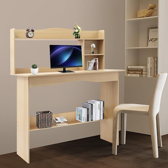 Office Small Computer Desk Home Table with Storage Shelves Modern Writing Desk Home Office Desk with Bookshelf
