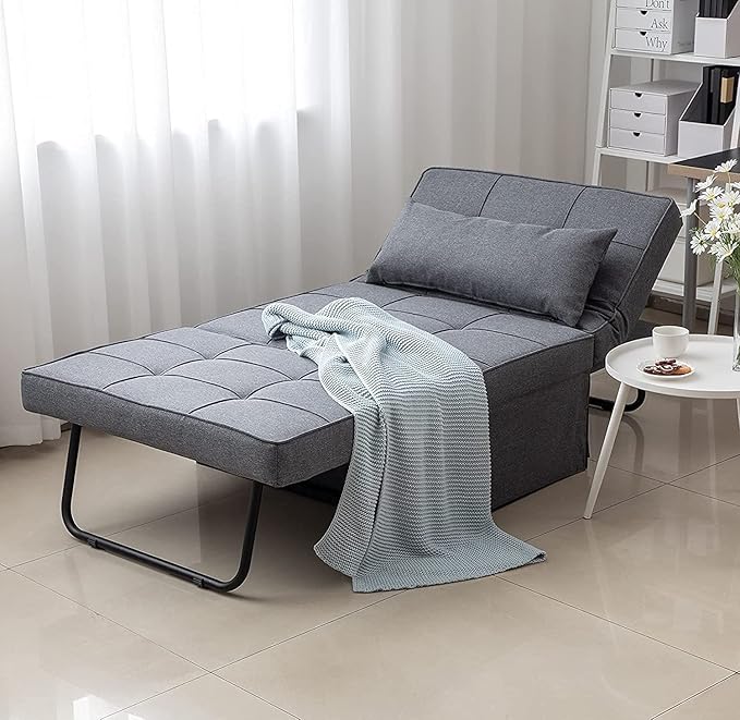 BIGSYY Sofa Bed Set of 4 in 1 Multi Function Folding Ottoman Sleeper BedModern Convertible Chair Adjustable Backrest Sleeper Couch Bed for Living Room Small Room Apartment Light Grey