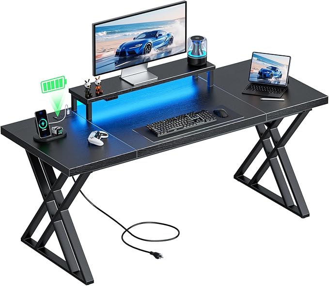 79 Inch Two Person Desk with Drawers Extra Long Desk with Storage Shelves Double Home Office Desk with Hooks 2 Person Writing Study Table Workstation for Home Office (70'' Black2)