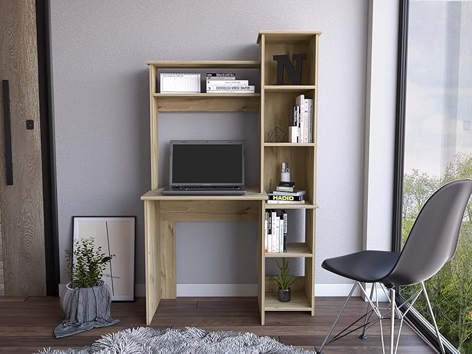 Nashville Writing Desk with Six Shelves - Computer Desk with Spacious Storage for Home Office