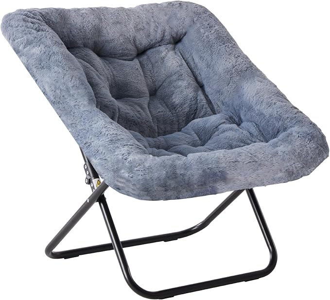 DUMOS Comfy Chair for Adults Soft Faux Fur Folding Lounge for Bedroom Living Room Dorm Rooms Flexible Reading Chair for Teens Large Size Foldable (Square-Gray)