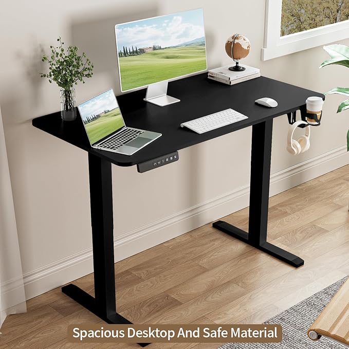 Electric Standing Desk 23.6 x 47.2 Adjustable Height Sit Stand Up Desk with 3 Memory Preset Table Ergonomic Computer Desk for Home Office Workstation Black