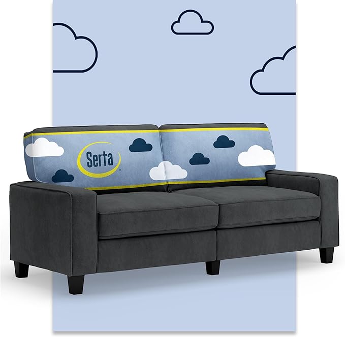 Serta Palisades 78 Track Arm Sofa Easy Care Polyester Soft Pillow Back Pocket Coil Seat Cushions Removable Covers Loveseat or Couch for Small Spaces Living Rooms or Bedrooms Charcoal