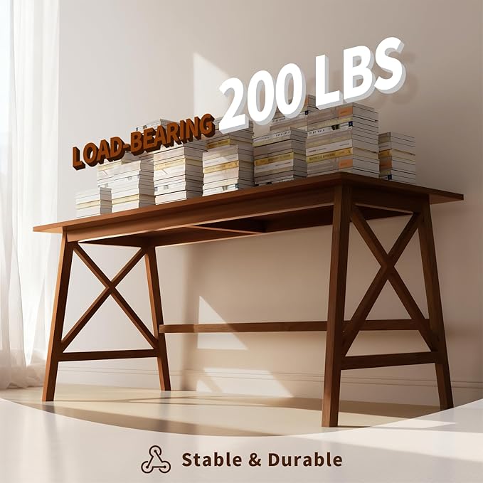 Modern Solid Wood Desk - 60 Simple Computer Table for Home Office Study Writing Workstation in Walnut 60 W x 24 D