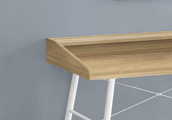 Pemberly Row Computer Desk with Hutch 47.25 W x 23.75 D x 34 H Particle Board and Metal Natural Wood-Look Finish White Metal Base Mid-Century Modern Home Office Laptop Table with Storage