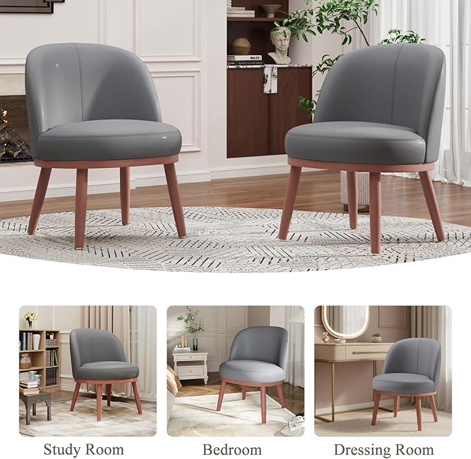 Accent Chair Set of 2 PU Leather Mid-Century Modern Chair for Small Space Comfy Upholstered Armless Chair for Living Room Bedroom Dark Gray