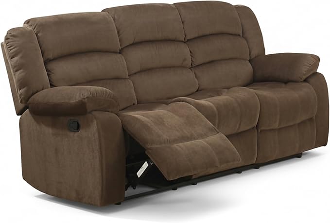 AC Pacific Bill Collection Modern Fabric Upholstered Living Room Reclining Sofa with Padded Pillow Top Armrests Chocolate Brown