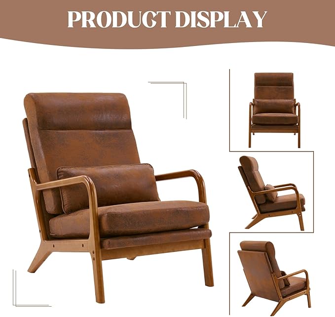 Hommoo Arm Chair Modern Accent Chair Comfy Linen Fabric Reading Chair High Back Leisure Chair with Wood Frame Accent Chair for Living Room Bedroom Balcony Set of 2 Brown