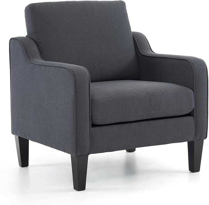 VINGLI Mid-Century Modern Accent Chair Dark Grey Linen Upholstered Comfortable &amp Supportive 380lbs Weight Limit Perfect for Living Room Bedroom Office