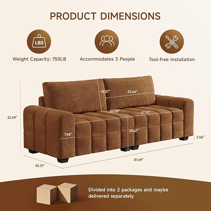 ONBRILL 82 Loveseat Sofa Modern Chenille Sofa Couch for Living Room Pull Point Seat Cushion Easy Assembly Comfy Love Seat for Small Spaces Bedroom Apartment Orange