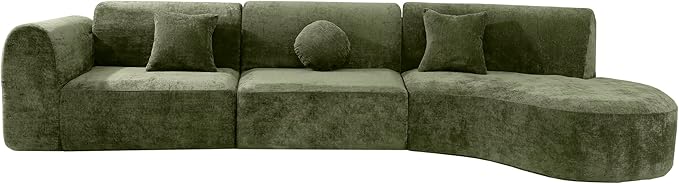 Merax 140 Curved Polyester Sectional Sofa Set 7 Seat Modern Cloud Couch with Chaise Lounge3 Pillows Fully Assembled for Living Room Green