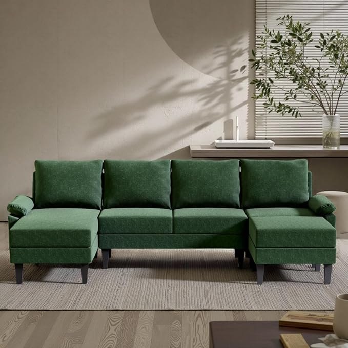 Sectional Couches for Living Room Furniture Sets 4 Seat Modular Sectional Sofas for Living Room Set with Removable Ottoman L Shaped Couch Set with 2 Armrest for Apartment Green