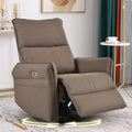 cinkehome Power Swivel Rocker Recliner with USB Overstuffed Electric Reclining Chair Faux Leather Rocker Recliner for Nursery Living Room Brown