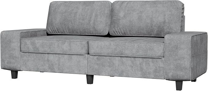 84 Chenille Loveseat Couch 3 Seater Retro Sofa with 4 Side Pockets Removable and Washable Cushions Mid Century Modern Living Room Bedroom Apartment (Light Grey)