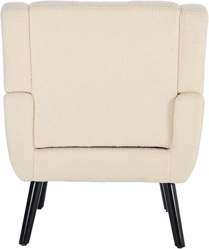 Modern Soft Teddy Material Ergonomics Accent Chair Living Room Chair Bedroom Chair Home Chair with Black Legs for Indoor Home White Teddy Fabric