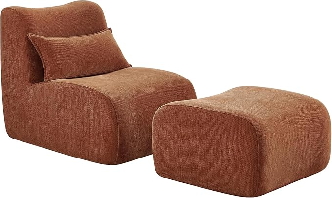 Modern Lounge Chair with Ottoman Compressed Upholstered Recliner for Small Spaces Comfortable Accent Sofa for Living Room Bedroom or Apartment