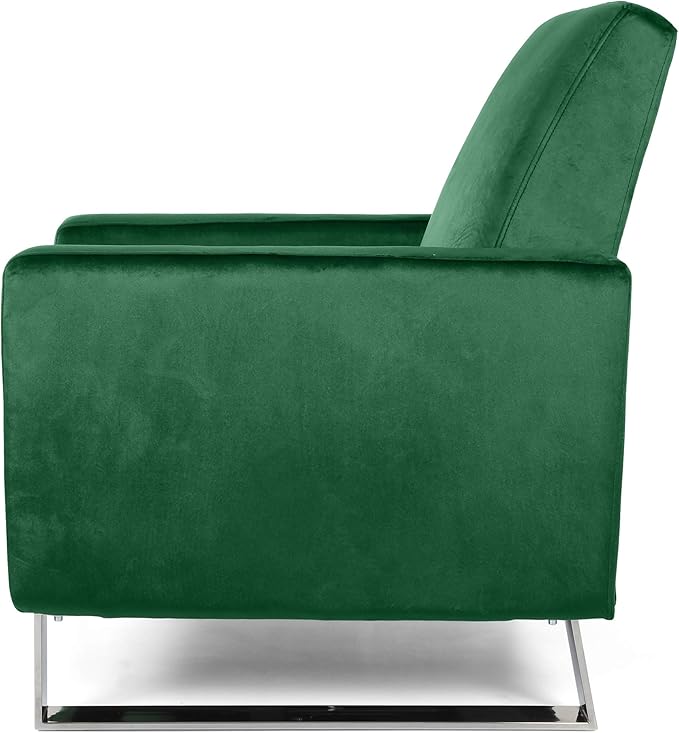 Mid-Century Fabric Rocker Recliner Chair Adjustable Single Recliner Sofa with Thicker Seat Cushion with Pocket for Living Room Bedroom Apartment (Emerald)
